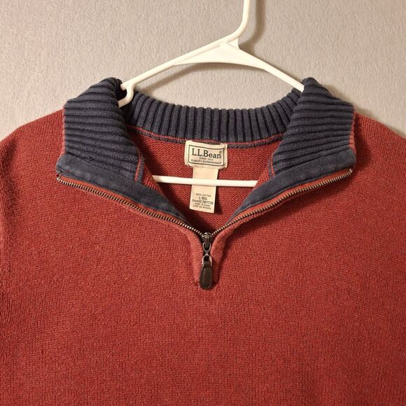 LL Bean Sweater Mens Large Red 1/4 Knit Zip Mock Neck LS Pullover Stretch 287736 - Picture 2 of 6